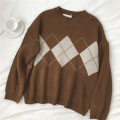 Frauen Argyle -Muster übergroßer Strickpullover