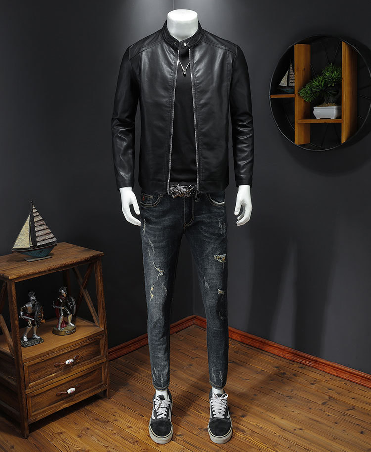 Mens Biker Artificial Fur Leather Jacket
