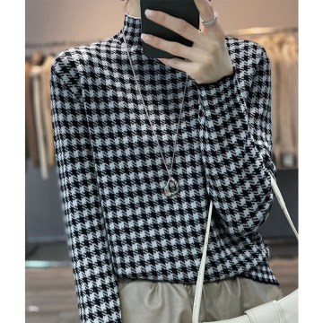 Halbschildkragenpullover Einfacher Farbblock Houndstooth Sweatshirt