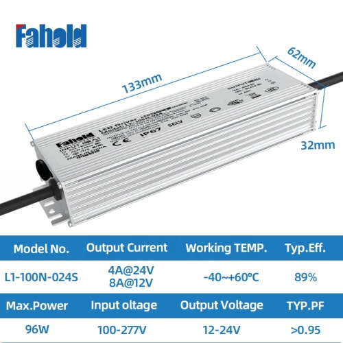 L1 Serie 100W 12-24VDC Tensão opcional de tensão constante Driver de LED de tensão constante