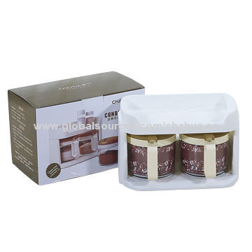 Glass Condiment Set, 450mL x 2 Bottles, Made of Soda Lime Glass and PP with 2 Bottles and Spoons