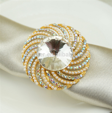 High quality gold silver alloy rhinestone napkin ring for wedding chair decoration