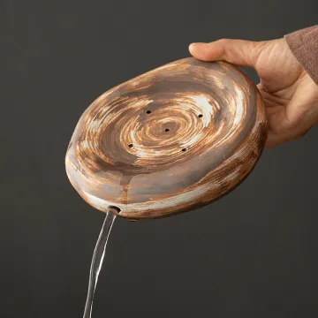 Japanese Retro Rough Pottery Hand-Painted Ceramic Water Storage Pot and Stand