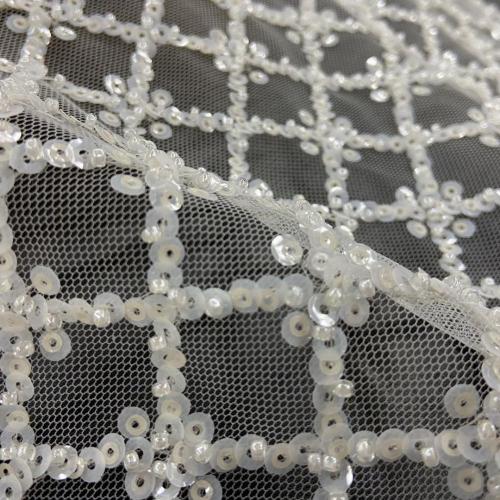 Brilliant Rhombus Beads Sequins Embroidery Fabric