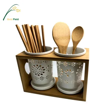 Ceramic Cutlery Holder Set: Fork Knife Spoon Container
