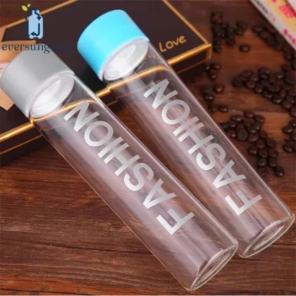 16oz Clear Cylinder Round Shape Glass Voss Bottle with Plastic Lid for Voss Mineral Water