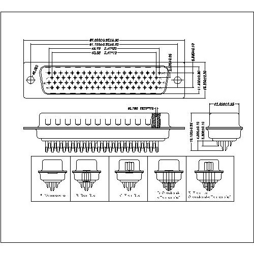 HDD02-MXXXXX D-sub Male four solder Type (machine pin) 