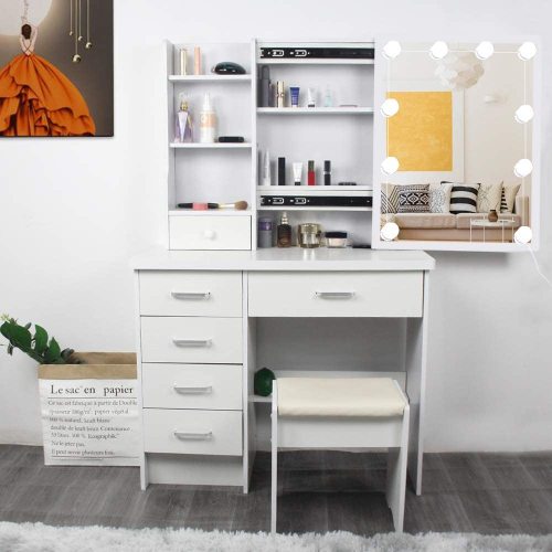 Vanity Desk with Lighted Mirror Dressing Table Set