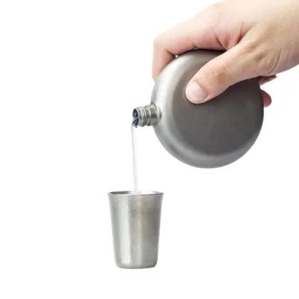 Portable Titanium Wine Pot: Polar Everest 150ml Pure Titanium Wine Flagon with Funnel Cup for Snowfield Camping