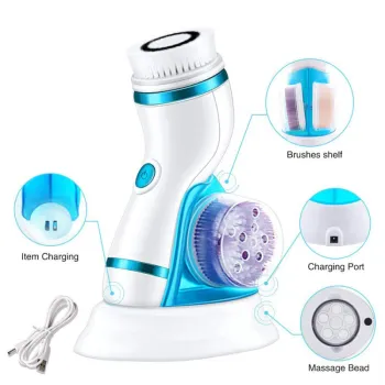 4 In 1 Electric Facial Cleansing Brush Rechargeable Ultrasonic Massager Pore Face Cleansing Device Face Brush Washing
