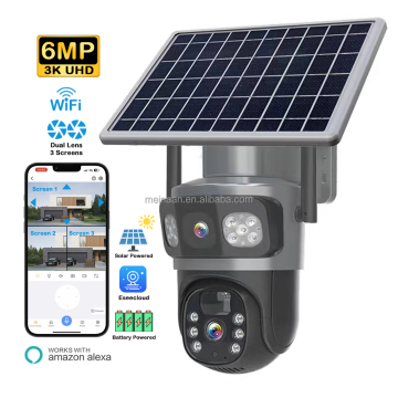 Eseecloud 3 Screen Dual Lens WiFi Solar Panel Power PTZ Camera 4K CCTV Outdoor Security