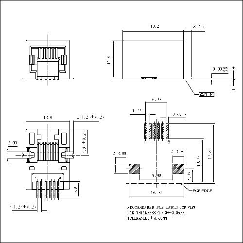 ATRJ5831-6P6C-X-A-X RJ11 SIDE ENTRY SMT PCB JACK