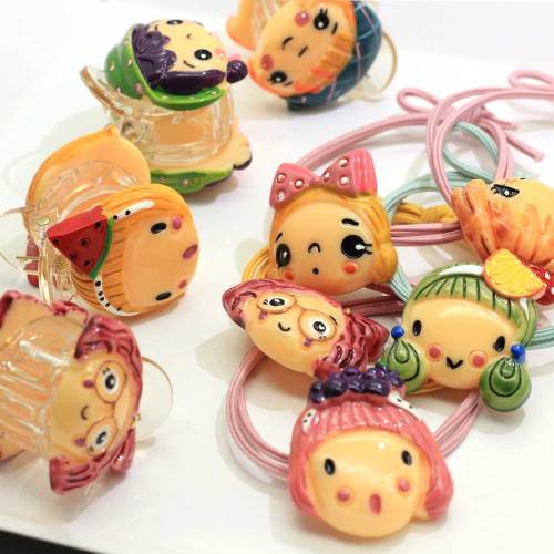 Großhandel Harz Cartoon Baby Girl Kopf Pferdeschwanz Halter Elastic Hair Tie Seilringe Pigtail Holders Elastic Rubber Band Ring