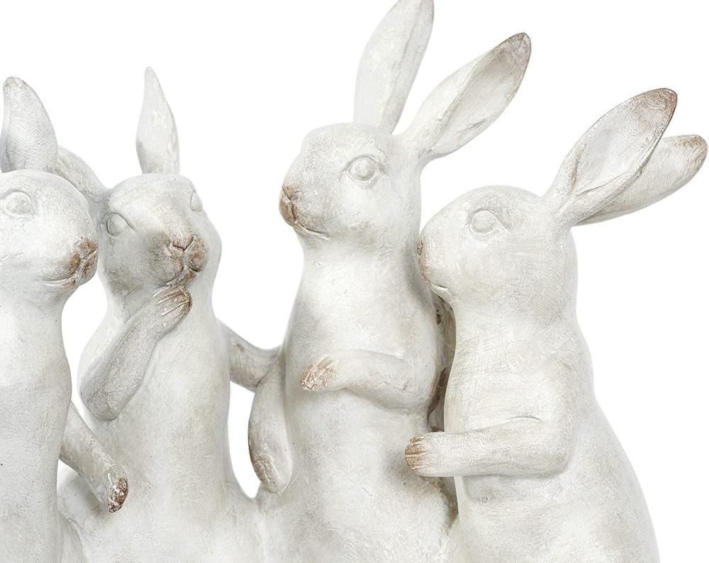 Figures de quatuor de lapin en polyresine blanchie à la chaux