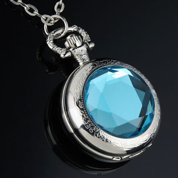 WP060 New Ladies Stainless Steel Case Sapphire Decoration Front Necklace Pendant Pocket Watch