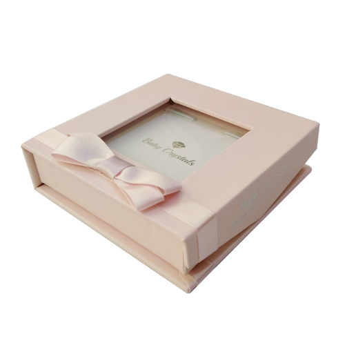 Caja de regalo de joyería de pulsera pequeña rosa con cinta