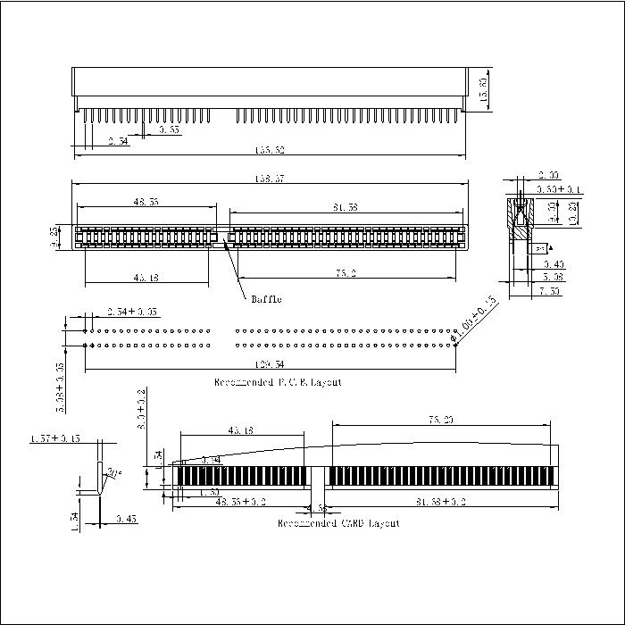 ECCS-ABXS0PB05 2.54MM 98P Slot Straight DIP With Baffle Connectors