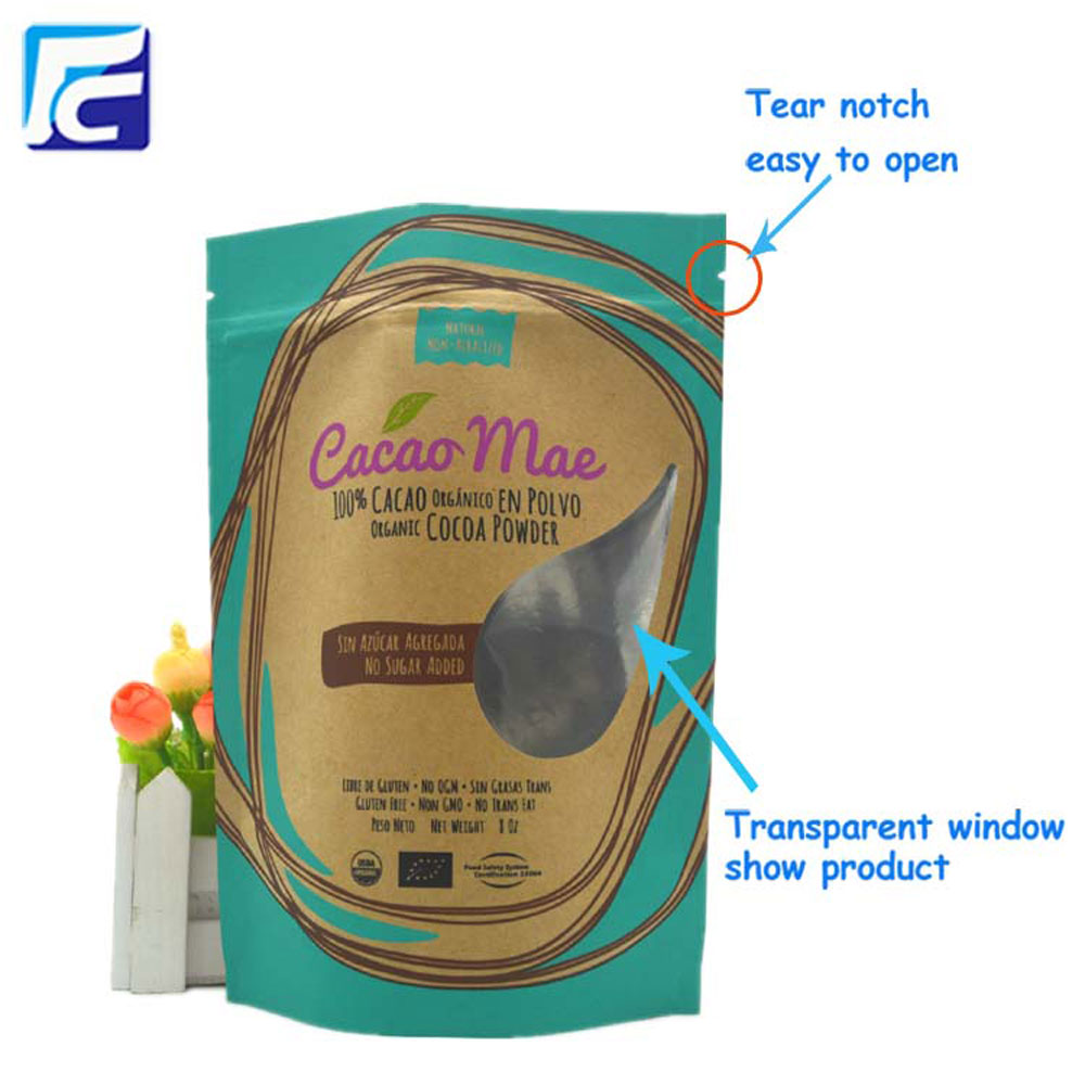 Custom kraft paper powder packaging bag with window