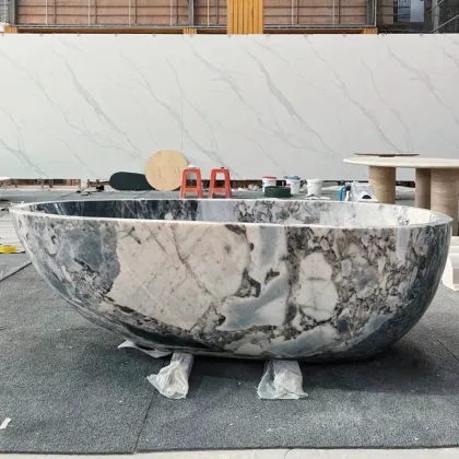 Custom Modern Handmade Onyx White Marble Freestanding Bathtub