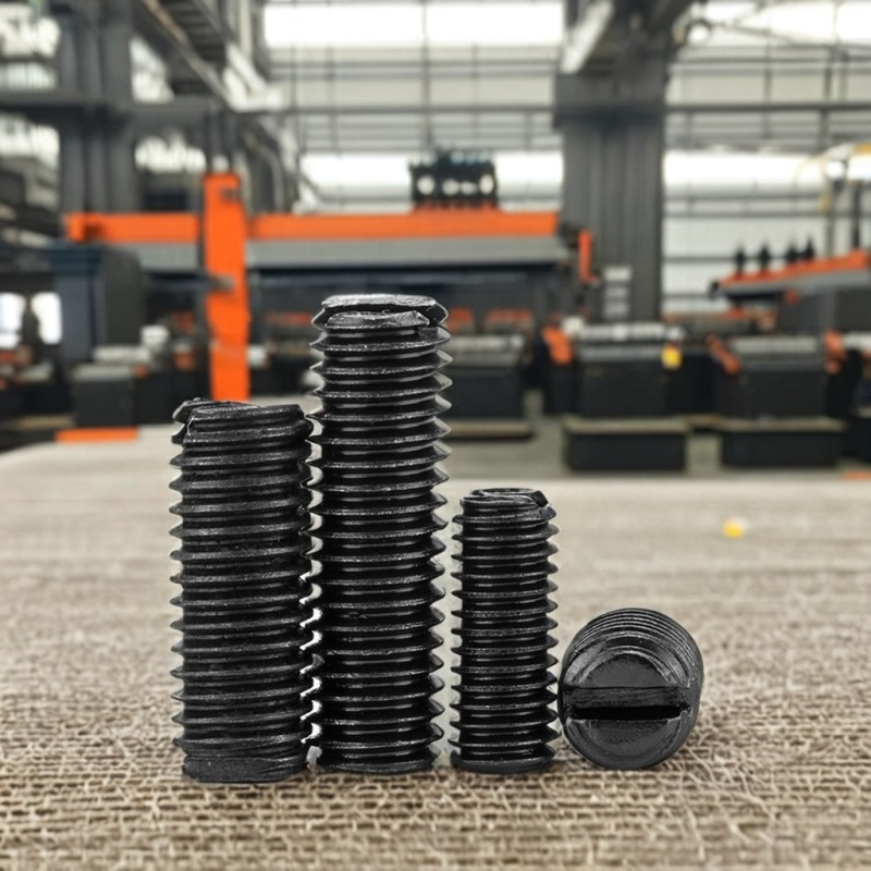 Black Oxide Slotted Set Screws with Flat Point Steel Material Metric Measurement System for Grub Headless Set Screw Applications