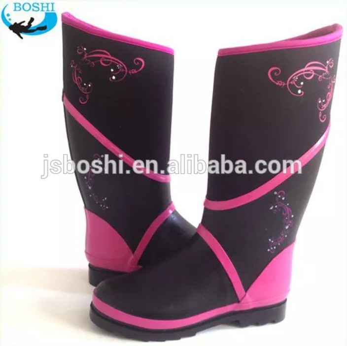 Botas de chuva de segurança na moda neoprene personalizadas com flor