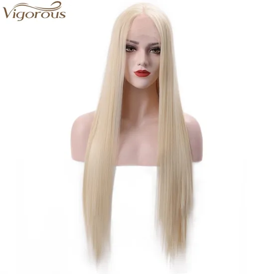 Vigorous 26 inch Straight Lace Front Wigs Long Silky Straight Wig Blonde Color Middle Part Synthetic Fiber Wig For Women
