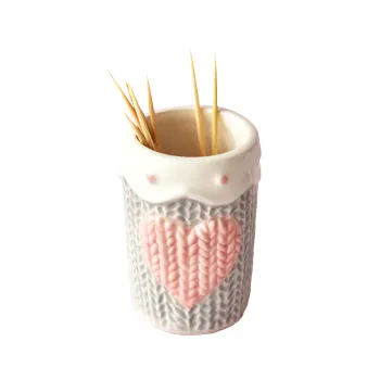 Cute Pink and Gray Crochet Toothpick Holder with Heart Lace Decoration