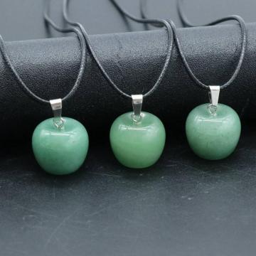 3D Aventurine Apple Pendant Necklace for Women Girls