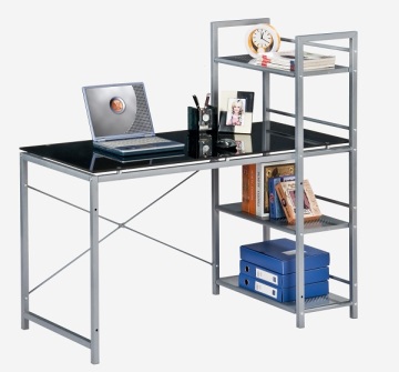 glass laptop desk with bookshelf for office