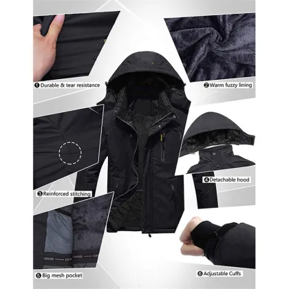 Waterproof Mens Black Ski Coat For Sale