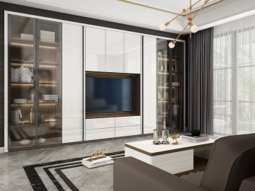 Custom Living Room Storage Cabinet with Matte Finish
