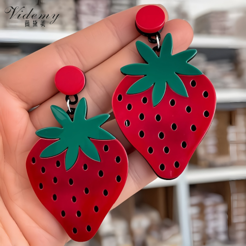 Big Strawberry Shaped Earrings for Trendy Fashion