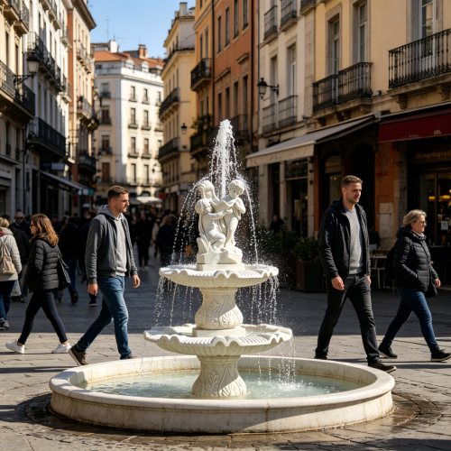 Classic White Stone Garden Fountain with Dual Cherubs