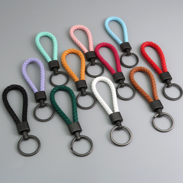 Hot Sale PU Leather Braided Woven Rope Keychain DIY Bag Key Chain Holder Car Trinket Keyring Promotional Keychains & Carabiners