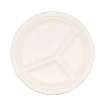 Biodegradable sugarcane fiber paper Three Compartments Plate