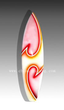 Pink boomerage design fiberglass short surfboard
