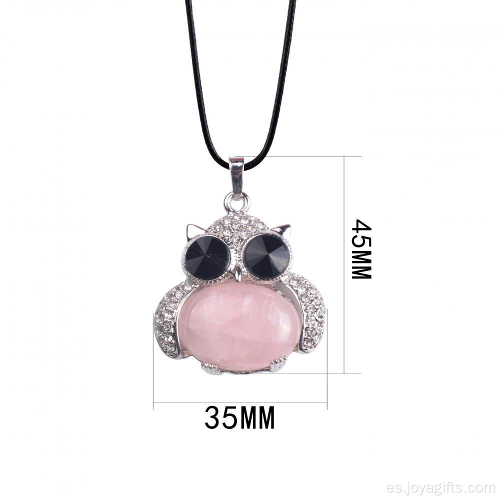 Sincero joyería de plata rosa cuarzo piedra búho aleación colgante collar para mujeres accesorios