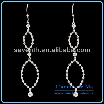 European Style Circle Shaped Earring Prong Set CZ Diamond Rhodium Plated Brass Earrings