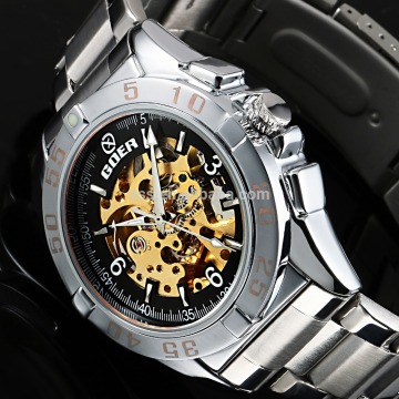 2015 New Skeleton Dial Skeleton Automatic Mechanical Watch Stainless Steel Sport Men Fashion Watches WM427