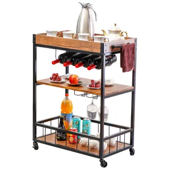 Brown Wood and Metal Rustic Mobile Kitchen Serving Cart