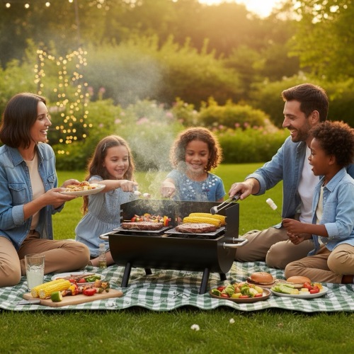 Meja Penjimatan Masa yang Cekap Dual Grill Mini Arang BBQ