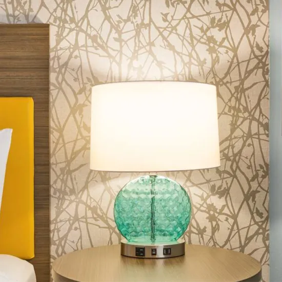 Chelsea Hotel Suite Lamp: Blue Glass Desk Lamp with Rocker Switch