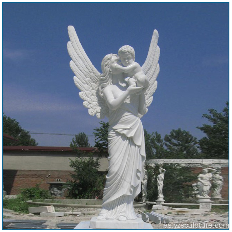 Gran tamaño Virgen mármol blanco tenencia bebé estatua
