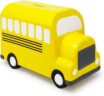 Ceramic Yellow School Bus Coin Box - Cute Porcelain Vehicle Money Bank Gift for Kids