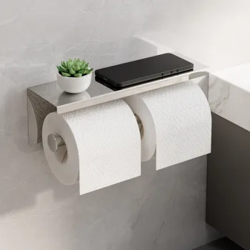 Stainless Steel 304 Double Roll Toilet Paper Tissue Holder with Shelf - Low Price Wall-Mounted Bathroom Accessory