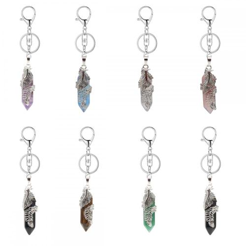 Gemstone Double Hexagonal Prism Silver Phoenix Stone Key Chain Natural Stone Crystal Hexagonal Keychain Key Ring for Anniversary