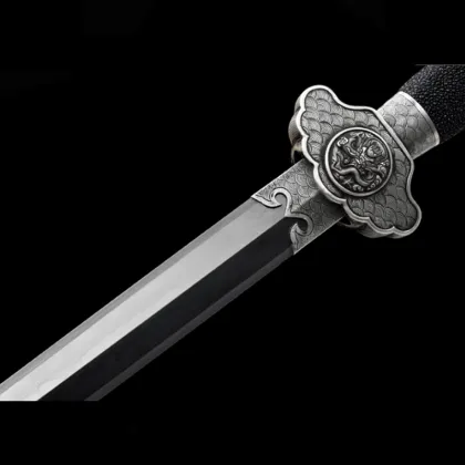 Silver Carved Dragon Chanting Sword Pure Silver Handmade Relief Metal Steel Handicrafts
