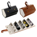 5 Slots Foldable Leather Eyewear Holder Display Sunglasses Eyeglasses Travel Organizer Case Multiple Hanging Container