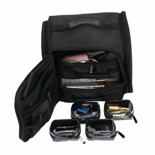 Black small portable shoulder nylon beauty cosmetic bag and box makeup kit