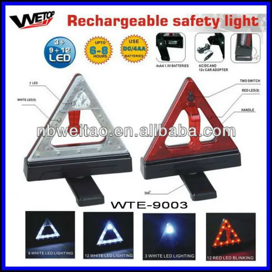 rechargeable reflective emergency safety triangle warning light